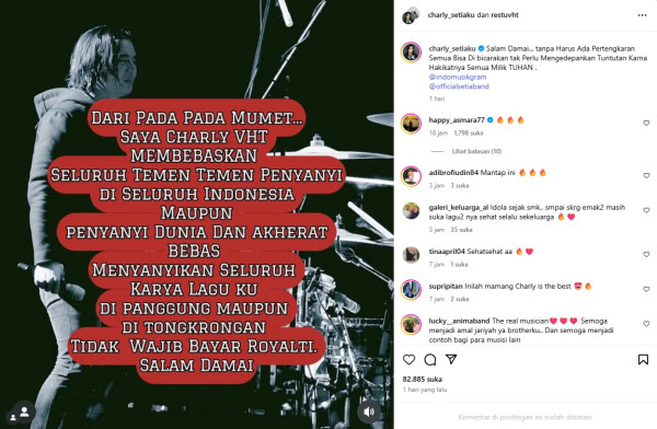Charly Van Houten Izinkan Semua Orang Nyanyikan Lagunya, Tak Perlu Bayar Royalti
