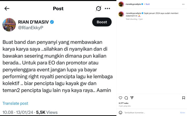 Rian D'Masiv Bebaskan Siapa Saja Nyanyikan Lagunya, tapi Ingatkan Promotor Bayar Royalti