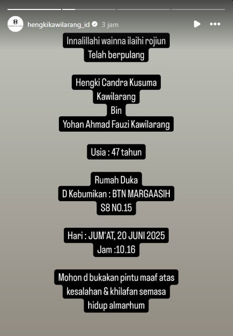 Jenazah Hengki Kawilarang Disemayamkan di Rumah Duka Margaasih