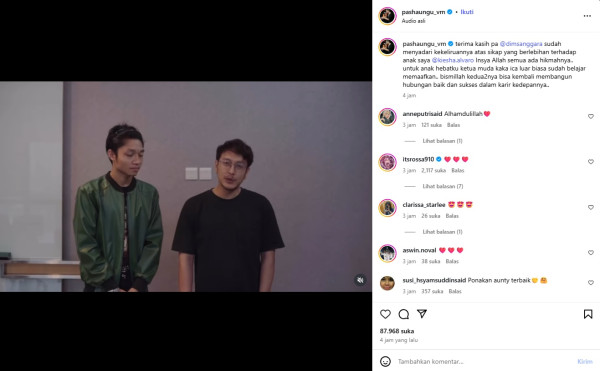 Pasha Ungu Apresiasi Permintaan Maaf Dimas Anggara ke Kiesha Alvaro