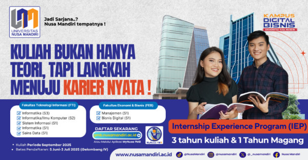 PMB Universitas Nusa Mandiri 2025 Dimulai, Daftarkan Diri di Kampus Digital Bisnis Terakreditasi Baik Sekali