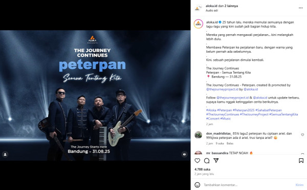 Peterpan Comeback Tanpa Ariel dan Uki, Konser Tetap Digelar 31 Agustus