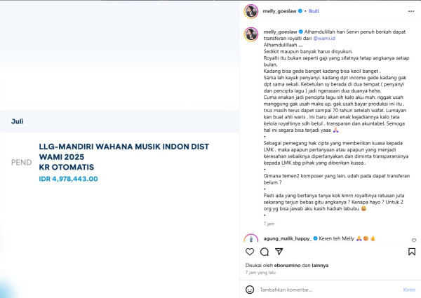 Melly Goeslaw Dapat Transferan Royalti Rp4,9 Juta, Ungkap Pentingnya Transparansi LMK