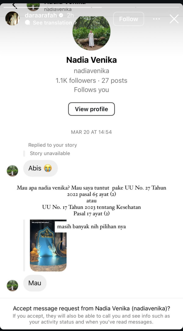 Dara Arafah Geram Data Pribadinya Disebar Oknum Petugas Asuransi Lewat Status WhatsApp