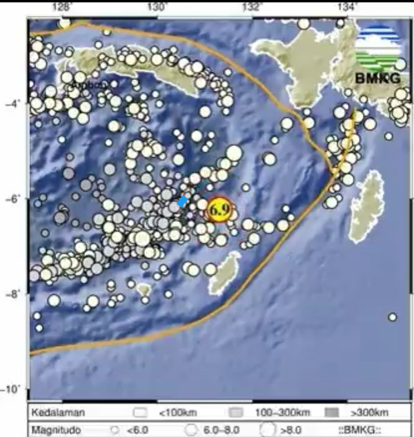 Gempa M6,9 Guncang Maluku Tenggara Siang Ini, Tidak Berpotensi Tsunami