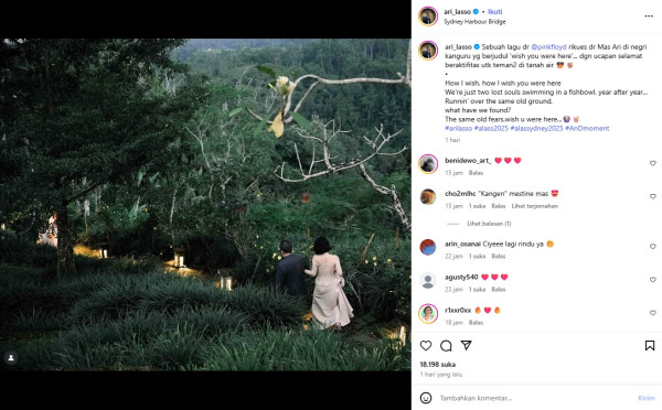 Ari Lasso Go Public dengan Dearly Djoshua, Unggah Foto Romantis dan Kutipan Lagu Pink Floyd