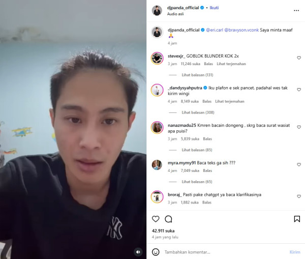 DJ Panda Minta Maaf ke Erika Carlina hingga Menangis, Akui Salah dan Siap Berubah