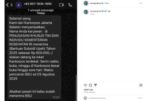 Ernest Prakasa Bingung Namanya Muncul sebagai Penerima BSU, Tercatat Jadi Karyawan Kemenkes