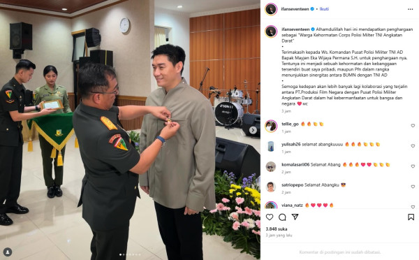 Ifan Seventeen Terima Penghargaan Warga Kehormatan Polisi Militer TNI AD