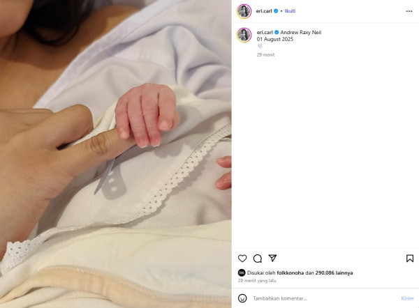 Erika Carlina Melahirkan Anak Pertama, Berjenis Kelamin Laki-laki