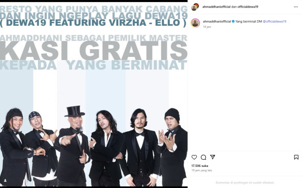 Ahmad Dhani Izinkan Restoran Putar Lagu Dewa 19 Tanpa Bayar Royalti