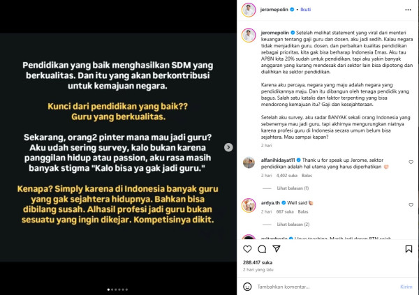 Jerome Polin Soroti Gaji Guru dan Dosen, Sindir Pemerintah soal Prioritas Pendidikan