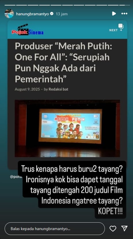 Hanung Bramantyo Kritik Jadwal Rilis Film Animasi Merah Putih One For All: Kok Bisa Dapat Tanggal