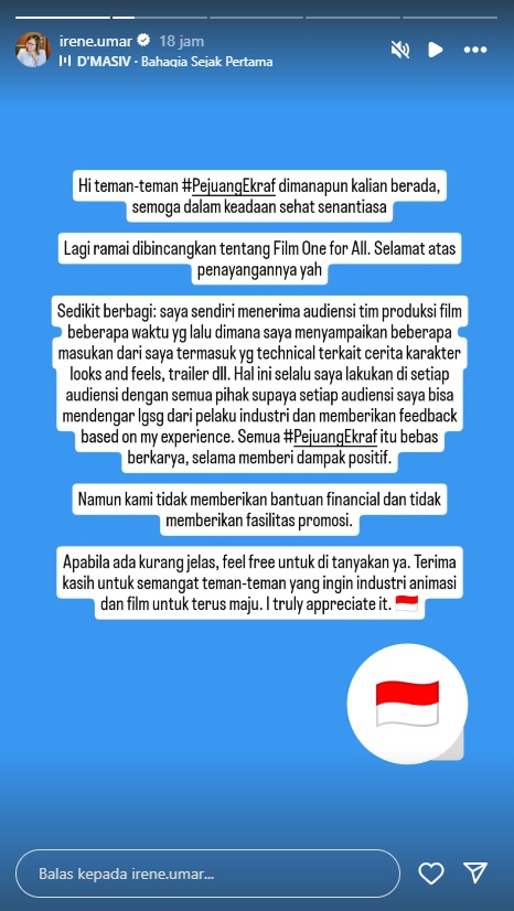 Wamen Ekraf Tegaskan Tidak Biayai Produksi Film Animasi Merah Putih One For All