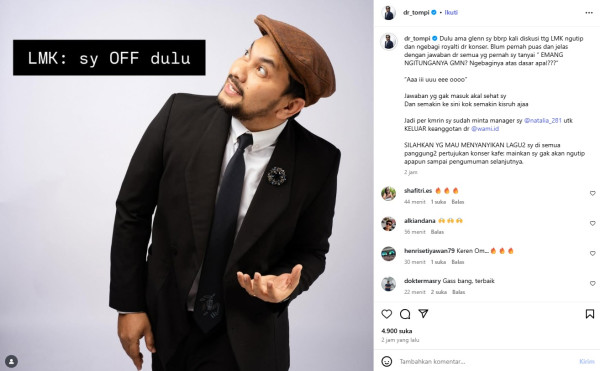 Keluar dari WAMI, Tompi Izinkan Lagunya Diputar Tanpa Bayar Royalti