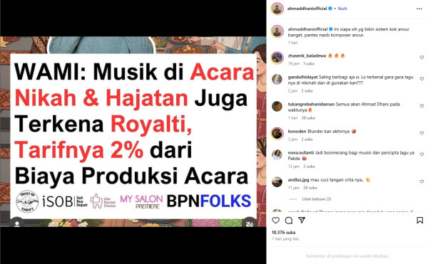 Ahmad Dhani Semprot WAMI soal Tarif Royalti Pernikahan, Sebut Sistemnya Ancur