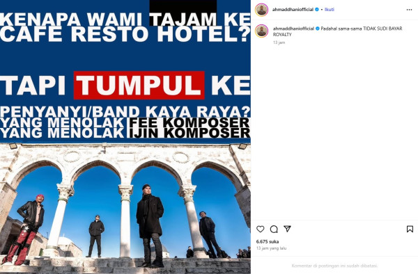 Ahmad Dhani Sentil WAMI: Tajam ke Kafe, Hotel, Tumpul ke Penyanyi Kaya Raya