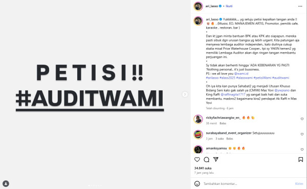 Gagas Petisi Audit WAMI, Ari Lasso Minta Dukungan Raffi Ahmad dan Yovie Widianto
