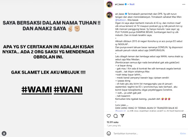 Ari Lasso Curhat Diminta Bayar Royalti saat Nyanyikan Lagu Sendiri