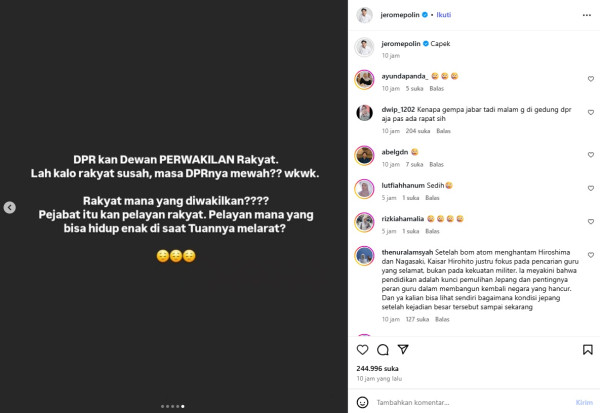 Jerome Polin Kritik Tunjangan DPR Rp50 Juta, Sindir Hidup Mewah di Tengah Rakyat Susah