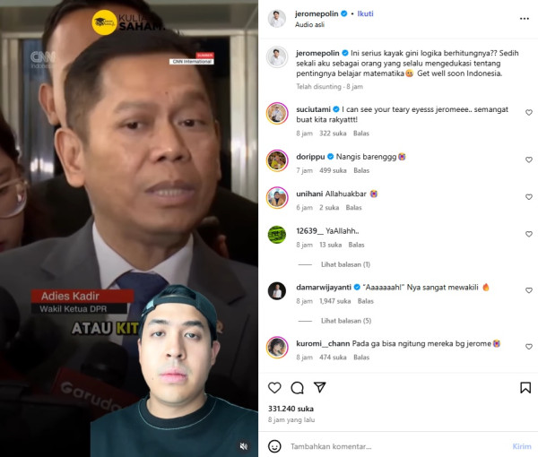 Jerome Polin Kritik Tunjangan DPR Rp50 Juta, Sindir Hidup Mewah di Tengah Rakyat Susah