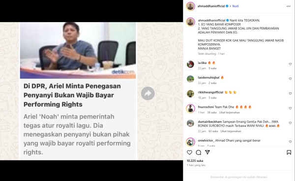 Panas! Ahmad Dhani Sebut Ariel NOAH Manja Gegara Tolak Penyanyi Bayar Royalti