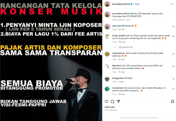 Ahmad Dhani Usulkan Rancangan Tata Kelola Konser Musik, Biaya Lagu 1 Persen dari Honor Penyanyi