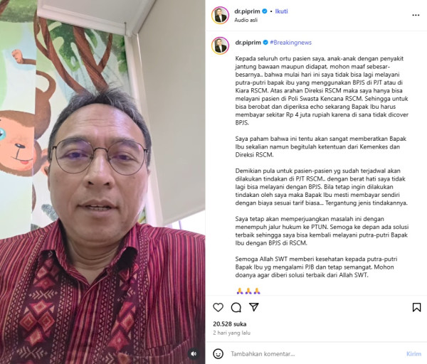 Kemenkes Buka Suara soal Dokter Piprim Basarah Tidak Bisa Layani Pasien BPJS di RSCM