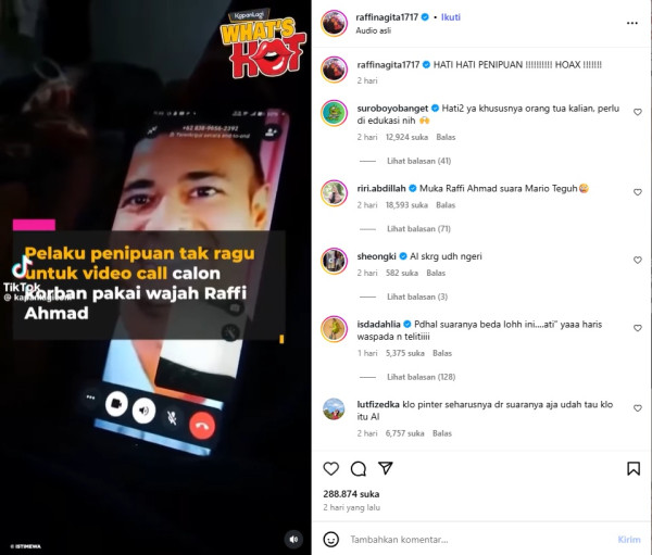 Raffi Ahmad Jadi Korban Deepfake, Wajahnya Dicatut untuk Penipuan Hadiah Rp100 Juta