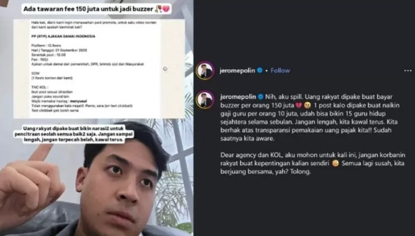 Jerome Polen Bongkar Tawaran Rp150 Juta kepada Buzzer dan KOL untuk Redakan Amarah Rakyat