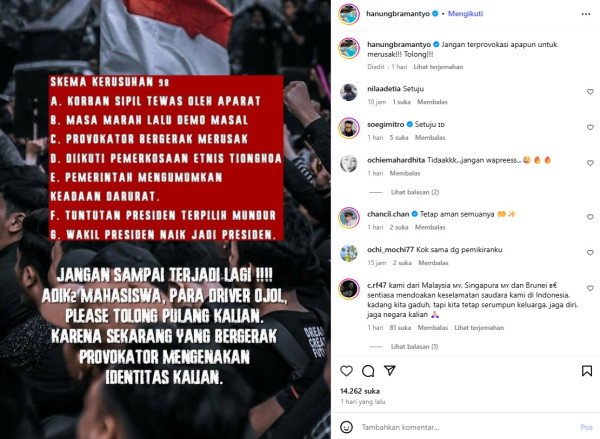 Hanung Bramantyo Bongkar Skema Kerusuhan 1998, Ingatkan Masyarakat Waspada
