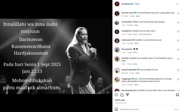 Duka Mendalam Adhisty Zara atas Meninggalnya sang Kakek, Acil Bimbo