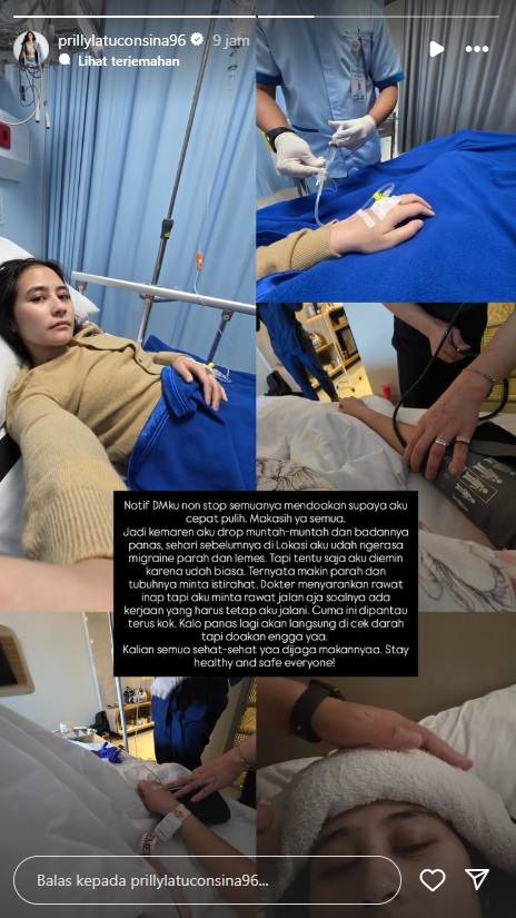 Prilly Latuconsina Tumbang, Dilarikan ke RS usai Muntah dan Demam Tinggi