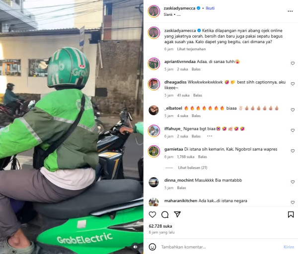Zaskia Adya Mecca Sindir Pertemuan Wapres Gibran dengan Ojol: Cari Abang Jaket Cerah di Mana?