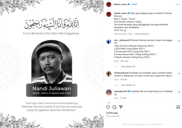 Nandi Juliawan Pemeran Encuy di Sinetron Preman Pensiun Meninggal Dunia