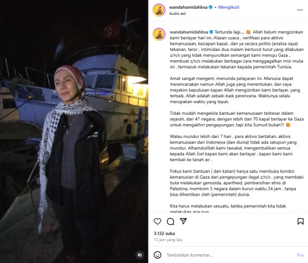 Wanda Hamidah Diteror Drone Israel, Rencana Berlayar ke Gaza Tertahan di Tunisa