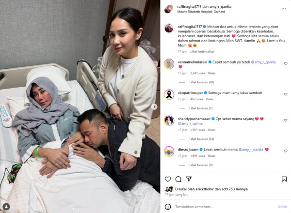 Raffi Ahmad Minta Doa, Ibunda Amy Qanita Jalani Operasi di Singapura