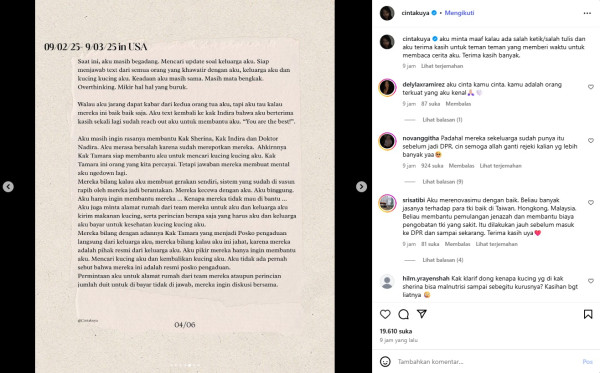 Cinta Kuya Tegas Tepis Tunjuk Sherina Munaf Jadi Posko Pengaduan Kucingnya yang Dijarah