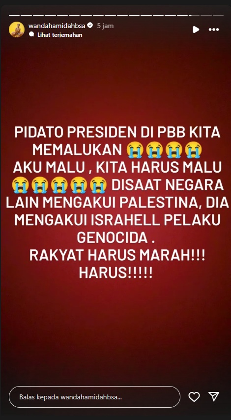 Wanda Hamidah Sindir Pidato Prabowo di PBB: Memalukan, Rakyat Harus Marah!
