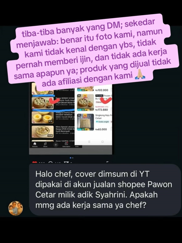 Adik Syahrini Comot Tanpa Izin Foto Siomay Milik Chef Devina Hermawan