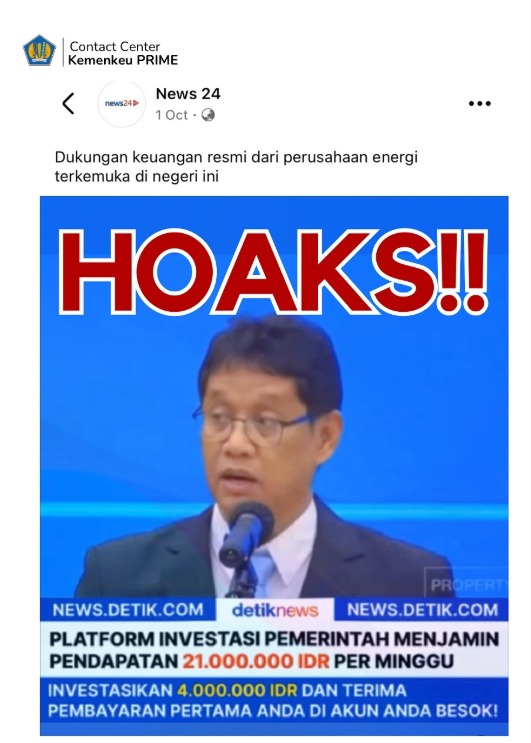 Kemenkeu Klarifikasi soal Hoaks Investasi Pemerintah Rp21 Juta per Minggu di Platform Tertentu
