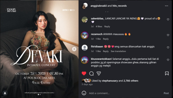 Album Devaki Raih 8 Juta Stream, Anggis Devaki Gelar Intimate Concert Gartis di Pos Bloc
