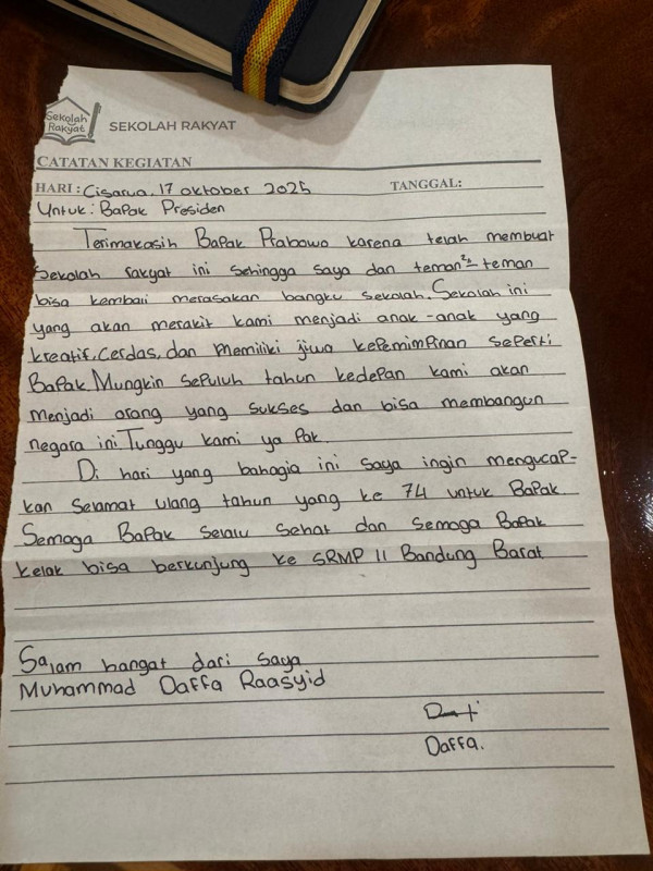 Sepucuk Surat Harapan dan Doa Siswa Sekolah Rakyat untuk Prabowo