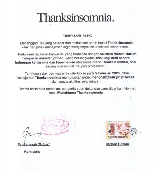 Terseret Dugaan Kekerasan Seksual, Mohan Hazian Dinonaktifkan dari Thanksinsomnia