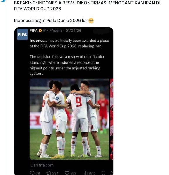 Viral Timnas Indonesia Gantikan Iran di Piala Dunia 2026: Ternyata Cuma April Mop