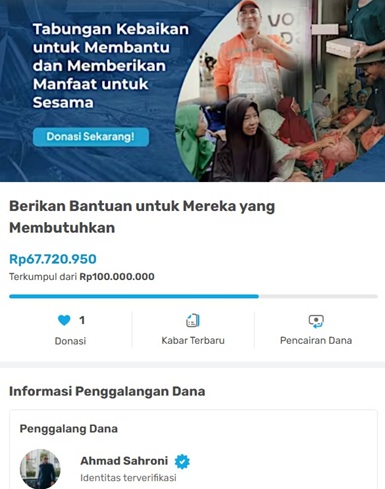 Sahroni Resmi Serahkan Gaji dan Tunjangannya untuk Kebutuhan Masyarakat