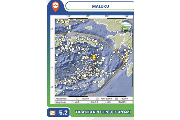 Gempa M5,2 Guncang Maluku Sore Ini, Tidak Berpotensi Tsunami