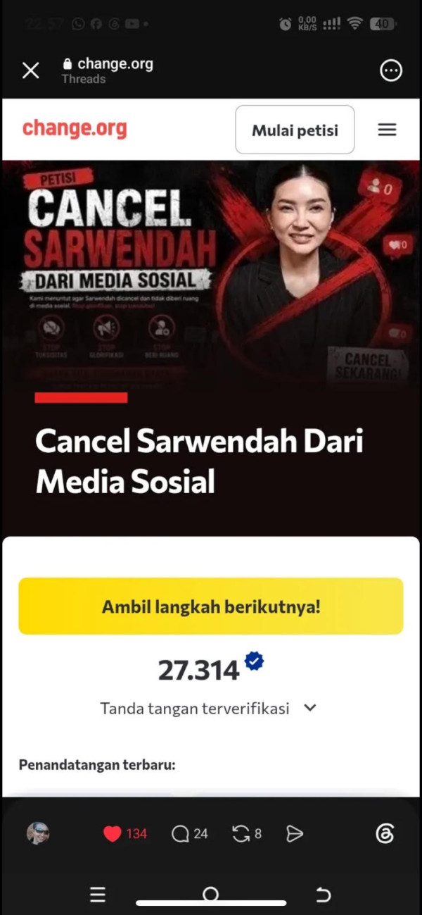 Viral! Petisi Cancel Sarwendah Tembus 27 Ribu Tanda Tangan